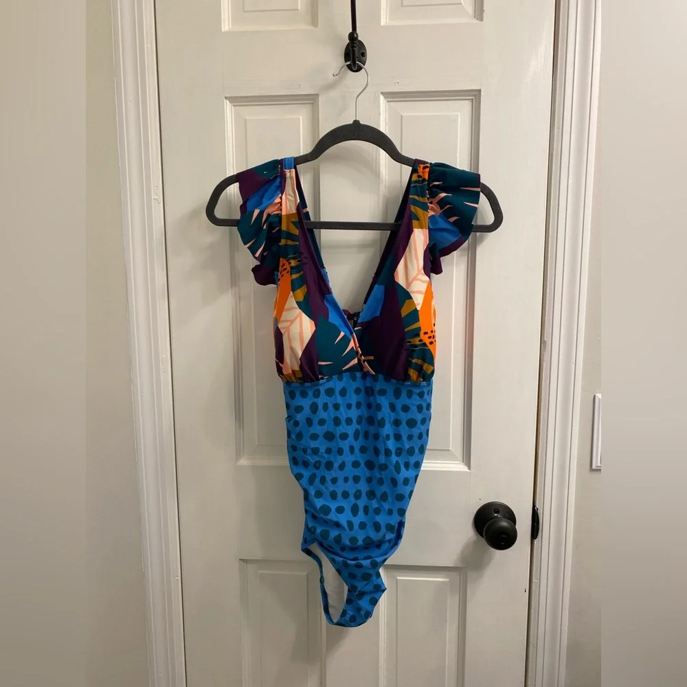 Latched Mama Multicolor Ruffle One Piece Swimsuit - Picture 1 of 2